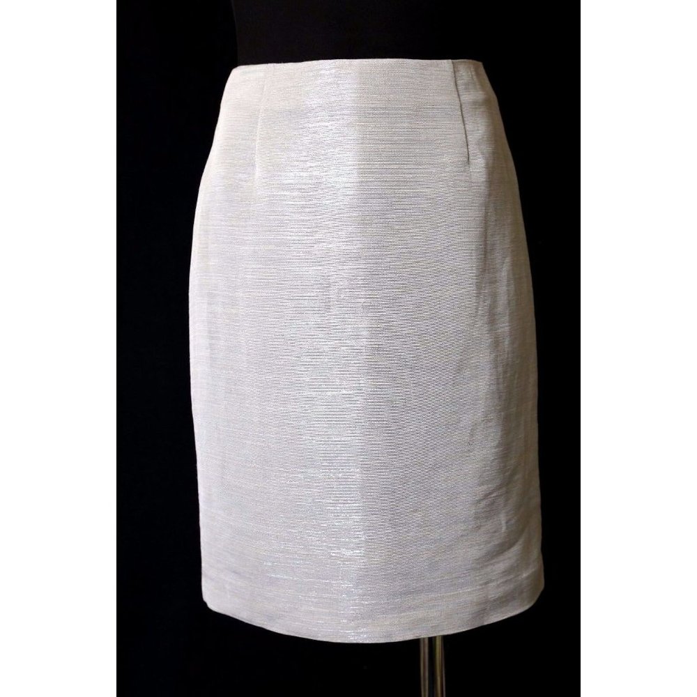 Jon by Teri Jon Metallic Silver Straight Textured Pencil Skirt 2 - Picture 4 of 9